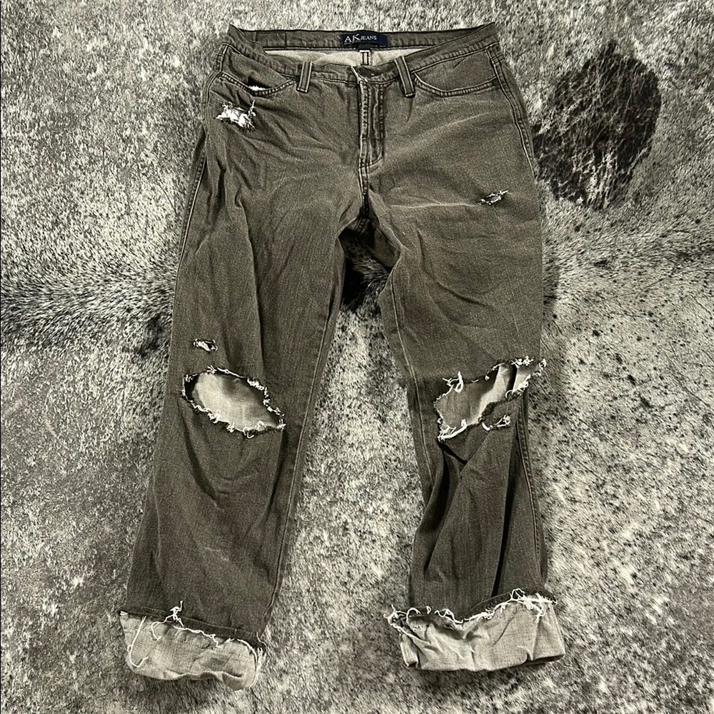 Anne Klein Distressed Olive Jeans